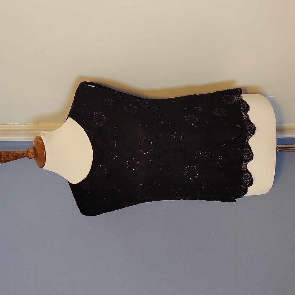 Alice + Olivia Black Top Tank Sequins Beads Circles Lace Layered Small - Picture 1 of 5